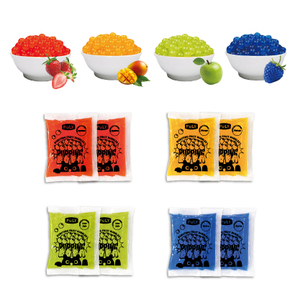 Perles de Boba Éclatantes Assorties, Billes de Jus Éclatantes, Plusieurs Couleurs et Saveurs : Fraise, Mangue, Pomme Verte, Myrtille, 50g x 8 paquets - Product Image 1