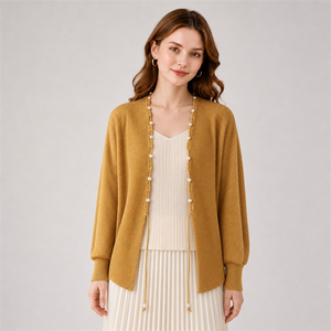 Robe Ete Femme Plissierter <span class=keywords><strong>Cardigan</strong></span> mit Perlenbesatz, schicke Jacke mit Bindeband vorne und Laternenärmeln, Miyake-Stil, lockere vertikale Falten, Oberbekleidung - Product Image 4