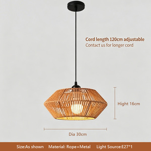 Vintage <b>Rustic</b> Hemp Rope Chandelier <b>Light</b> Eco-Friendly Natural Fiber Cylinder Pendant <b>Light</b> Woven Basket Hanging <b>Light</b> <b>Fixture</b> - Product Image 5