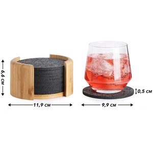 Dessous de verres pour boissons, 1 pièce, rond et carré, en <span class=keywords><strong>feutre</strong></span>, absorbant, <span class=keywords><strong>d</strong></span>écoupé au Laser, ensemble avec support en bambou - Product Image 2