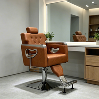 Chaise de styliste hydraulique en cuir marron, pivotante à 360 degrés, avec appui-tête et repose-pieds réglables en hauteur, pour salon de coiffure et salle de sport