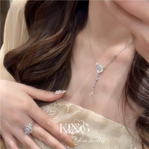 Ensemble collier et boucles d'oreilles en argent sterling S925, fleur d'eau blanche, bijoux fins pour femmes, mariage - Product Image 4