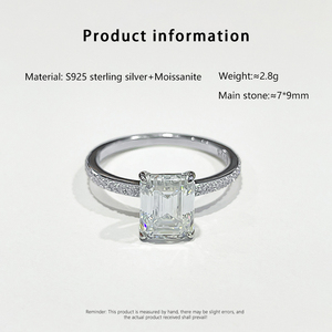 Nhẫn cưới/nhẫn đính hôn nữ bằng bạc 925 có chứng nhận GRA, đá moissanite hình vuông cắt Emerald 2 carat, kiểu dáng cổ điển, đính kim cương toàn bộ - Product Image 6