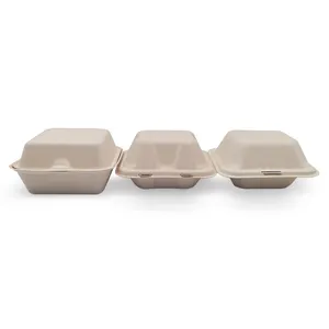 Eco Friendly Takeaway Paper Lunch Box Sugarcane Rectangular Clamshell Biodegradable Food Container With Lid