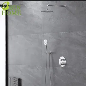 浴室8英寸淋浴混合器隐藏式水龙头淋浴装置，带圆形雨水淋浴，无滑杆