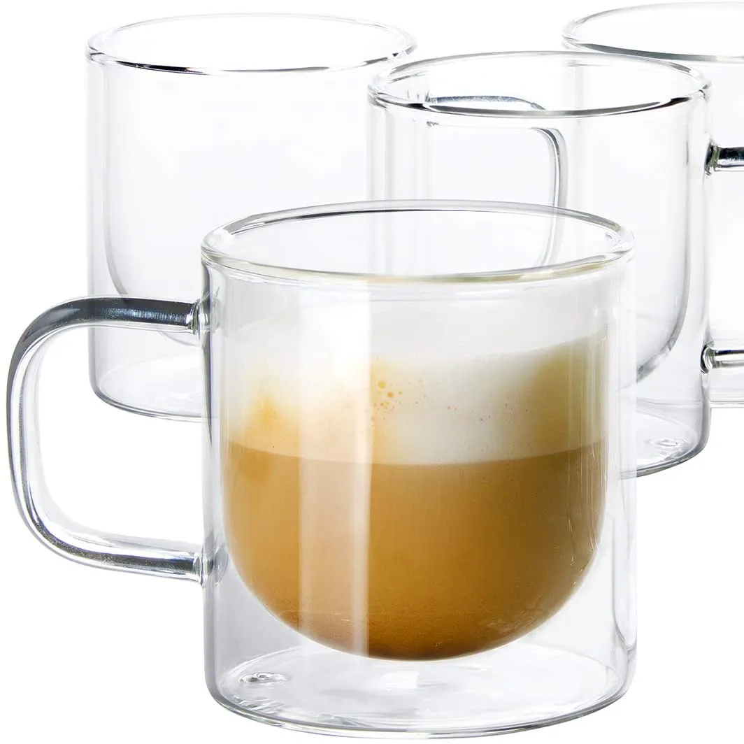 Großhandel doppelwandige Glas Kaffeetassen isoliert isolierte klare Kaffeetasse Kaffee Glas Becher 12oz mit Griff