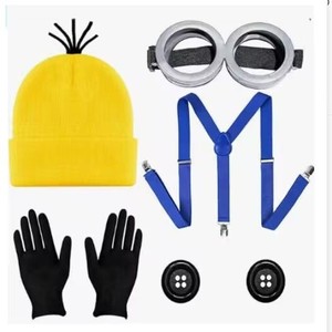 Costume da Festa in Maschera <span class=keywords><strong>Anni</strong></span> '<span class=keywords><strong>80</strong></span> per Adulti, Outfit da Padre con Cappellino Giallo e Set Gonna con Bretelle in Poliestere Giallo - Product Image 1