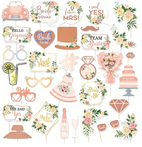 DAMAI Accessoires de photomaton écologiques en papier pour fête prénuptiale et mariage, 32 pièces, fleurs or rose, selfies amusants - Product Image 5