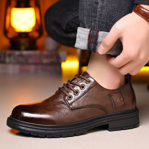 Chaussures habillées en cuir pour hommes, style Oxford, bout rond, doublure en fourrure, semelle antidérapante en caoutchouc, pour mariage - Product Image 2