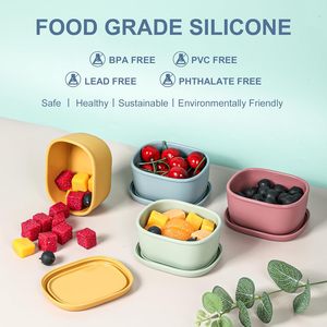 Paquete de 3 Recipientes de Silicona para Snacks con Tapas, Recipientes Redondos Pequeños de Grado Alimenticio para Guardar Snacks, Nueces y Frutas - Product Image 6