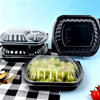 Boîte alimentaire ovale en plastique à 1/2/3 compartiments, noire, en PP sans BPA, écologique, compatible micro-ondes, pour nouilles, salades, plats à emporter, boîte à lunch