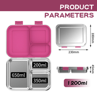 Boîte à lunch bento OEM mignonne et chauffante en acier inoxydable 304 avec 3 compartiments, étanche et sans BPA pour enfants