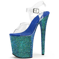Sandales sexy à plateforme et talons hauts pour femme, personnalisées, à paillettes, style exotique, à bout ouvert, avec lacets à la cheville et lanières, pour la pole dance