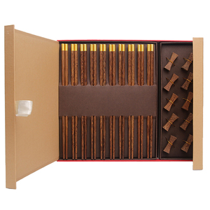 Hot Sale Boxed High-Grade Tableware Chinese Chopsticks with Gift Box and Chopstick Rest Metal Top Wooden Chop Sticks