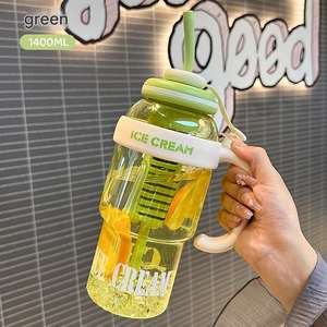 Verano Rosa negro plástico vaso botella de agua 1.4L portátil para mujeres chica para beber jugo té Ideas infusor estudiante - Product Image 3