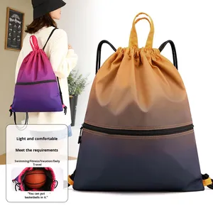 Sac à dos à cordon de serrage pour femme (yoga) et homme (basketball) avec logo personnalisé, nouvelle couleur dégradée, doublure en polyester imperméable, tissu Oxford - Product Image 3