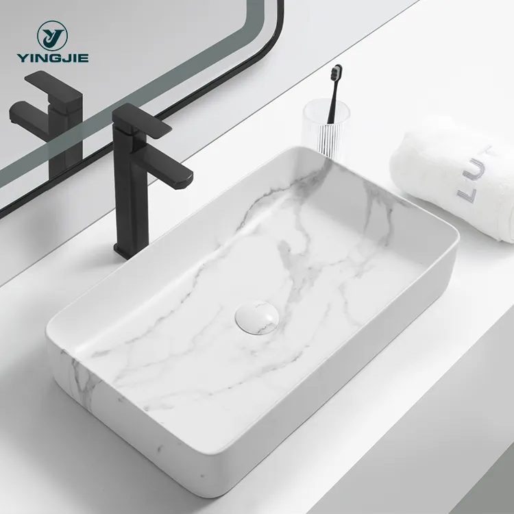 ceramic unique art modern square marble basin sink counter top bathroom wash basin