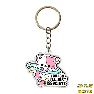 Porte-clés Chat Spatial Adorable '<span class=keywords><strong>Guess</strong></span> I'll Just Dissociate' en Acrylique avec Anneau Planète et Étoiles, Accessoire Humoristique sur le Thème de la Santé Mentale - Product Image 1