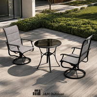 Ensemble de table et chaises de jardin J&M Outdoor 3 pièces en 1, 2 places, table de 75 cm, utilisation par tous les temps, siège rotatif imperméable