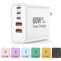 Chargeur mural de bureau 60W avec prise américaine, 5 ports USB-C, résistant au feu, écologique, charge rapide PD QC3.0 pour téléphones et écouteurs