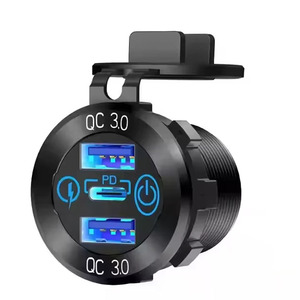 QC3.0 PD Toma de cargador de coche Montaje en Panel de aluminio 12V/24V Salida USB dual con Interruptor táctil para camión RV Marine - Product Image 1
