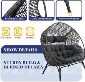 Fauteuil double BULEXYARD, design bohème, résistant aux intempéries, 680 lb, 2 personnes, gris foncé, en osier, surdimensionné, coussin épais, inclinable - Product Image 6