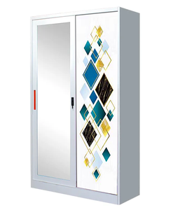 Armoire en métal à portes coulissantes Armoire miroir Almirah en acier Casiers en métal Armoire imprimée - Product Image 5