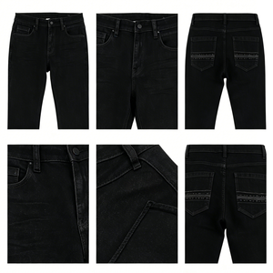 Refined Solid Black Stretch Slim Denim Trousers with Decorative Back Pocket Stitching for Minimalist Street <b>Outfits</b> - Product Image 5
