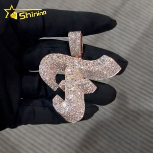 Nouveau <span class=keywords><strong>Pendentif</strong></span> Breloque Personnalisé Hip Hop en Argent 925 avec Diamant Moissanite VVS, Dos Solide, <span class=keywords><strong>Pendentif</strong></span> <span class=keywords><strong>Lettre</strong></span> pour Hommes - Product Image 4
