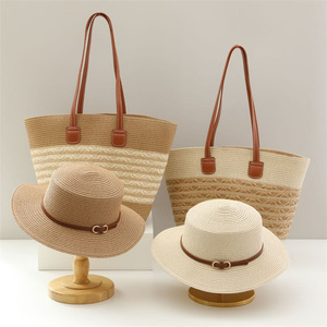 Set 2 Pezzi da <span class=keywords><strong>Donna</strong></span>: <span class=keywords><strong>Borsa</strong></span> Tote in Paglia Intrecciata e Cappello di Paglia con Protezione Solare, <span class=keywords><strong>Borsa</strong></span> a Spalla a Righe Grande Capacità per la Spiaggia - Product Image 5