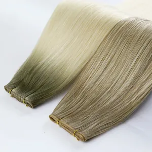Cuticle Aligned Russian Thin Invisible Weft Hair Extensions Ombre Seamless Double Drawn Virgin Human Hair Genius Weft