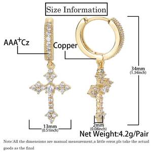 Boucles d'oreilles croix en argent sterling S925 de qualité supérieure, serties de moissanite VVS, plaquées or 18 carats, style hip-hop, pour hommes - Product Image 4