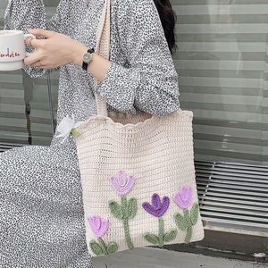 Borsa a tracolla con motivo floreale in tessuto di corda di <span class=keywords><strong>cotone</strong></span> <span class=keywords><strong>per</strong></span> donna borsa fatta a mano alla moda di grandi dimensioni <span class=keywords><strong>uncinetto</strong></span> - Product Image 1