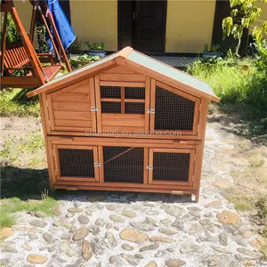 SDR038 Wood Rabbit Hutch Outdoor Indoor Bunny Cage with Run Removable Tray