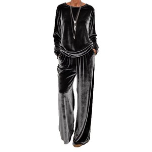 Women's <b>Velvet</b> Casual Suit Long Sleeve Round Neck <b>Trousers</b> Plus Size Solid Color Blue <b>Green</b> Purple Coffee Black S M L XL XXL - Product Image 5