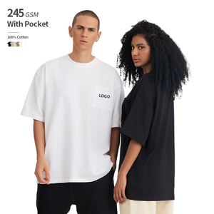 T-Shirt Personalizzata con <span class=keywords><strong>Colletto</strong></span> <span class=keywords><strong>Ampio</strong></span> e Tasche, Oversize Streetwear in Cotone Pesante 100%, Produttori di Abbigliamento - Product Image 1