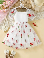Robes d'été sans manches pour enfants, robe de princesse brodée cerise