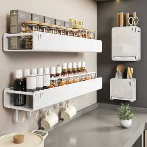 Estante de cocina blanco Ermo, soporte para cuchillos, almacenamiento multifuncional, caja de especias, soporte para cuchillos para colgar en la pared, utensilios de cocina, espátula - Product Image 2