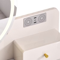 Coiffeuse Moderne et Élégante de Luxe avec Panneaux Assemblés, Miroir LED, Haut-parleur Bluetooth, Station de Recharge USB, Coiffeuse Compacte en Bois