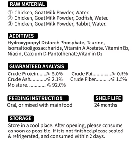 Nourriture humide <span class=keywords><strong>pour</strong></span> chats, collations hydratantes, pâte de viande liquide en conserve, boîte de 12 sachets avec lait de chèvre, poulet, morue et lapin - Product Image 5