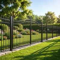 Panneaux de clôture de jardin en acier galvanisé noir sur mesure 6x8, 12 pieds, décoratifs, tubulaires, en métal, avec pointes ornementales