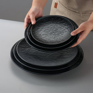 <b>Melamine</b> black rock textured round <b>plate</b> featuring snowflake and beef platter, wasabi grilled beef short rib <b>plate</b>, tableware - Product Image 1