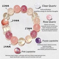 Bracelet en quartz rose naturel et améthyste lepidolite - Bijoux de guérison en cristaux mélangés, cadeau de pierres précieuses pastel pour femmes, FJYA