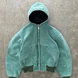 Custom High Quality Acid Washed Vintage Faded Distressed Sweatshirt 500gsm Hoodie <strong>Hooded</strong> <strong>Zip</strong> up Denim Puff Sleeve Jacket Hoodie - Product Image 1
