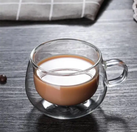 Tasses à café en verre à double paroi isolées claires faites à la main de 200ml avec poignée