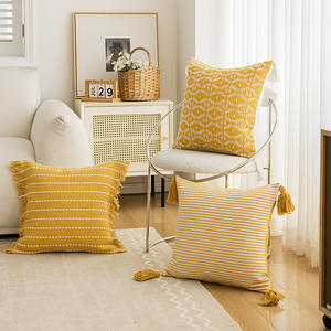 Minimalist Yellow <b>Striped</b> Throw Pillows Square Cotton Cushion Cover With Tassel Decor For Living Room Sofa Bed Home <b>Car</b> - Product Image 1
