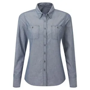Camisa de chambray orgánica para mujer, merchandising sostenible - Product Image 4