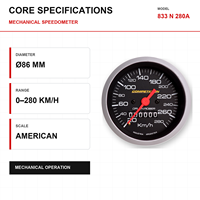 MrGauge 86mm Mekanik 833 N 280A Speedometer Gauge 0-280KM/Jam Seri Kompetisi Ulir Amerika 5/8" NF Pengukur Kecepatan Mobil Balap