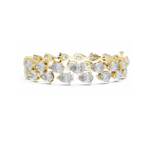 Pulsera de Oro Macizo con Diamantes en Forma de Pera Escalonados y Dos Filas de Diamantes en Forma de Lágrima Creados en Laboratorio, Lujosa y Elegante - Product Image 2