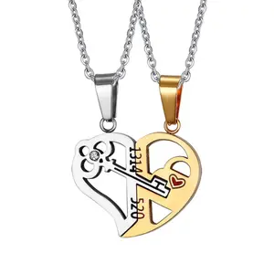 Fashion Key Splice Couple Pendant Necklace Valentine's Day Gift Jewelry